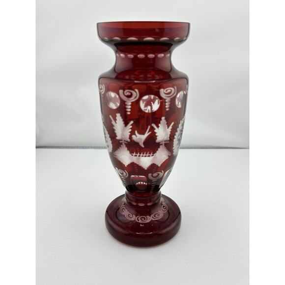 Antique Egermann Ruby Red cut to Clear Crystal Vase Bohemian 1920s Czech Rep - Picture 2 of 10
